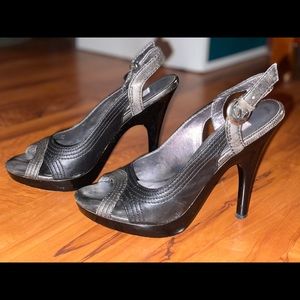 JLo metallic peep toe heel